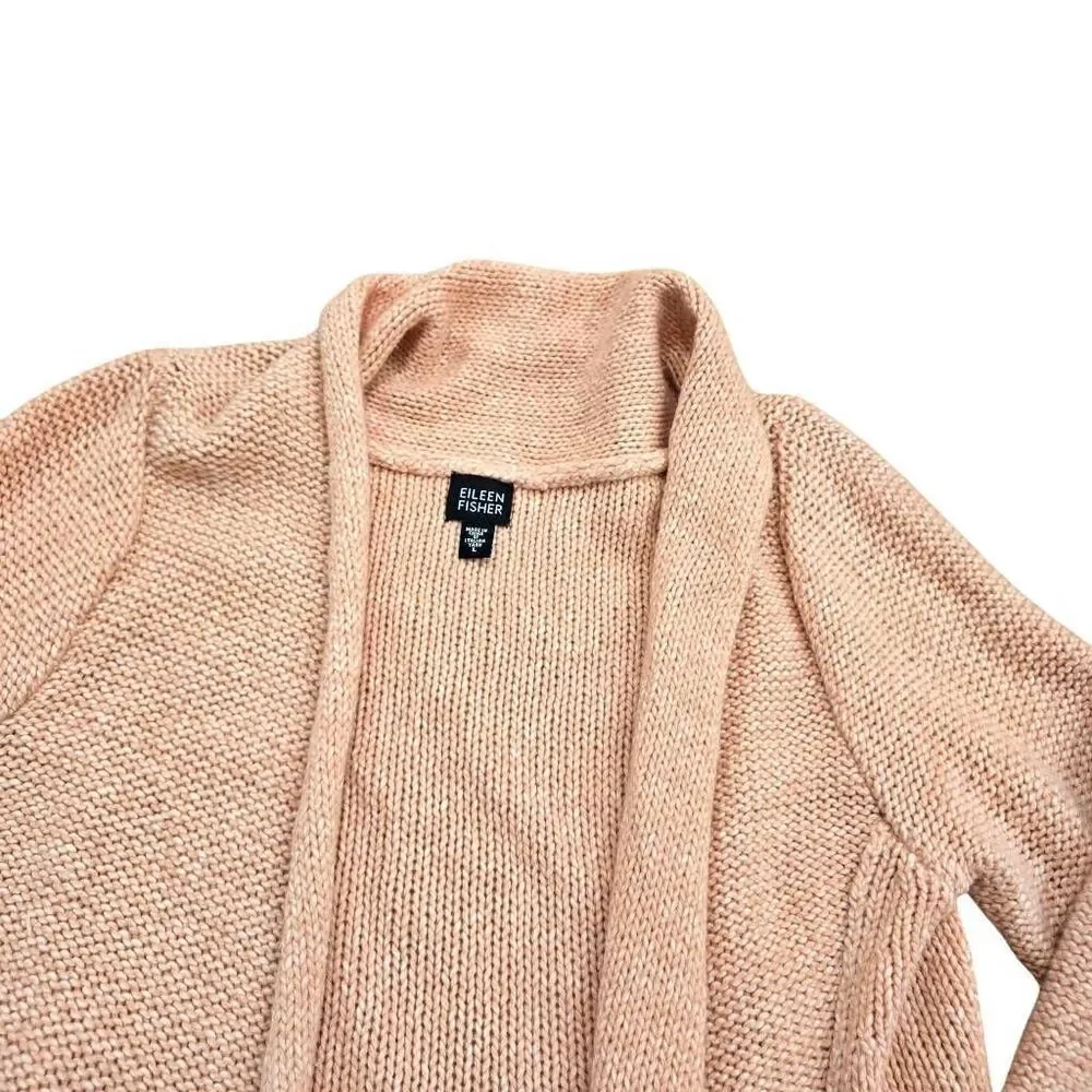 Eileen Fisher Italian Yarn Sweater Women's Large‎ Cable-Knit Open Front Cardigan